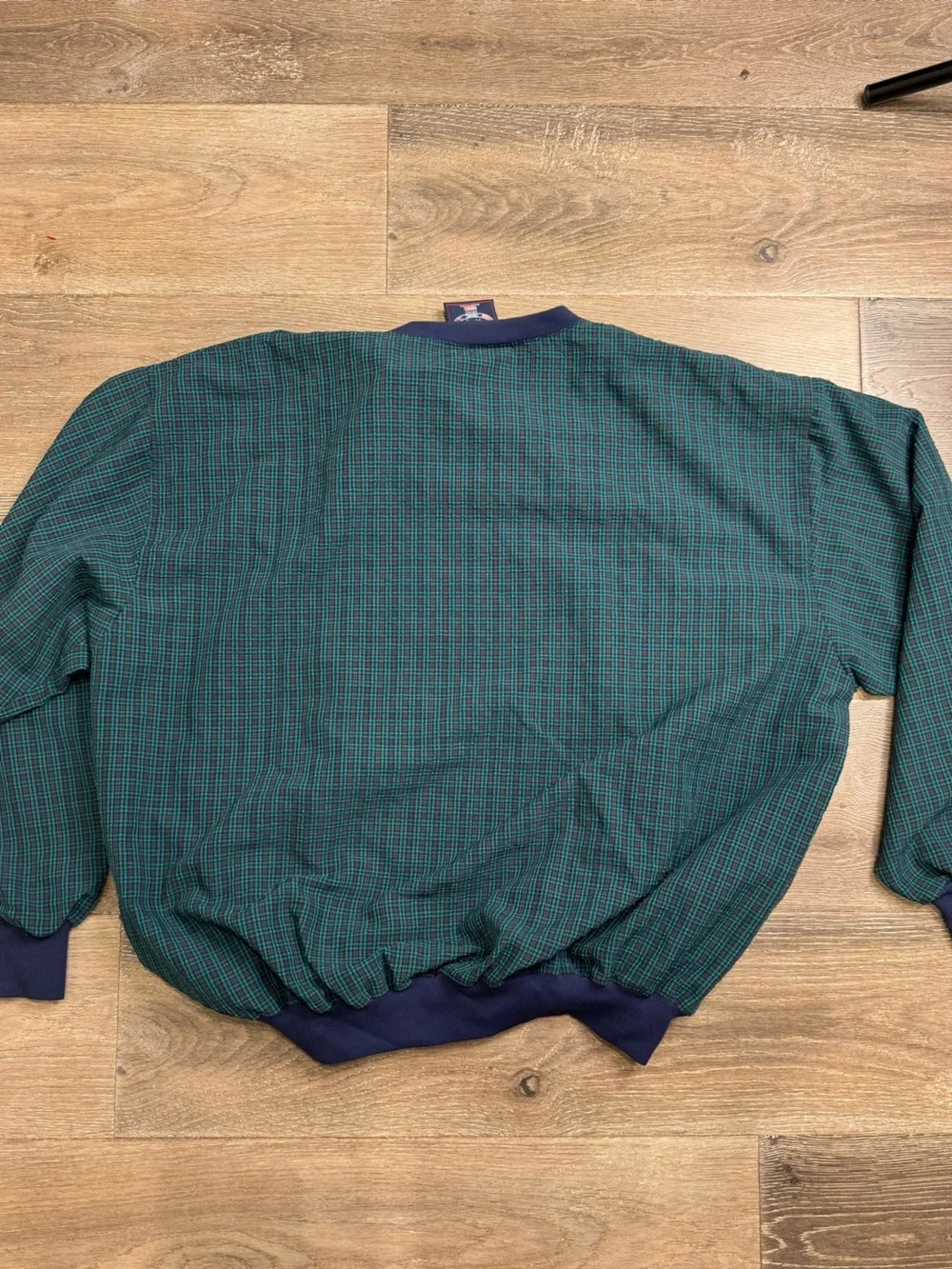 Vintage Starbus Green Plaid V-Neck Windbreaker with Navy Trim 1079